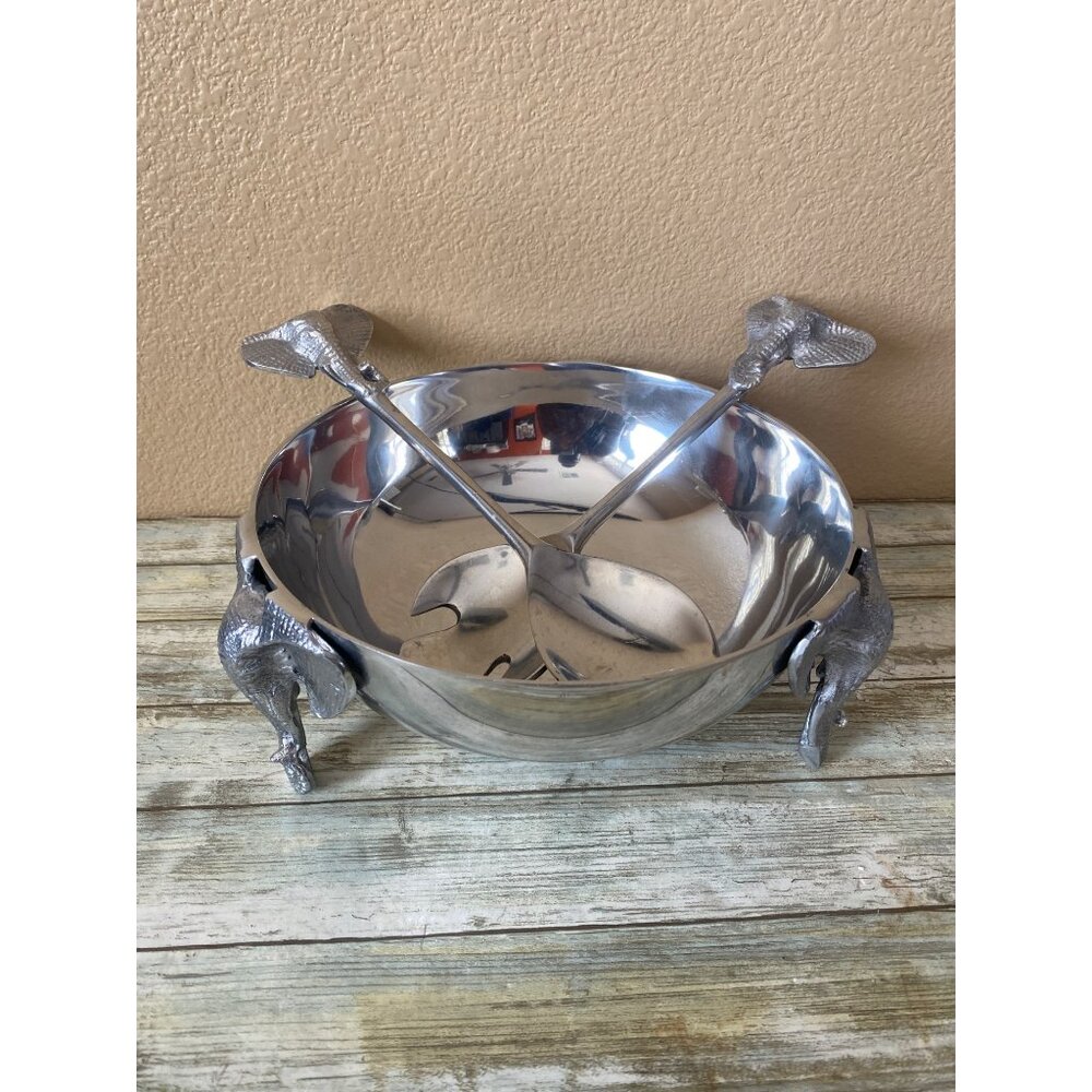 Vintage Elephant Salad Bowl with Servers Safari Wildlife Serving Set